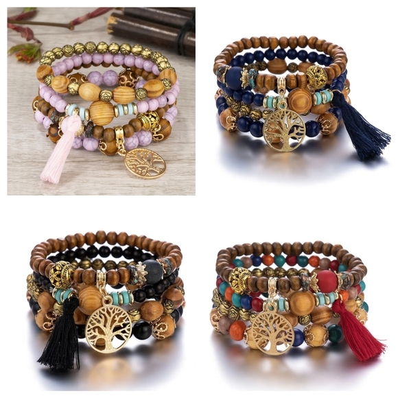 Tree Of Life Bracelet Set Coffee / Brown Beads - Picture 5 of 9